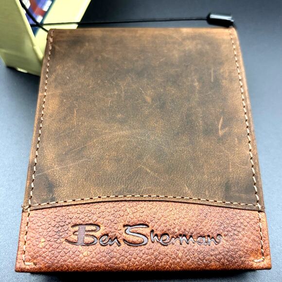 Ben Sherman Embossed Mens Brown Genuine Leather Bifold Wallet NIB - Picture 11 of 14